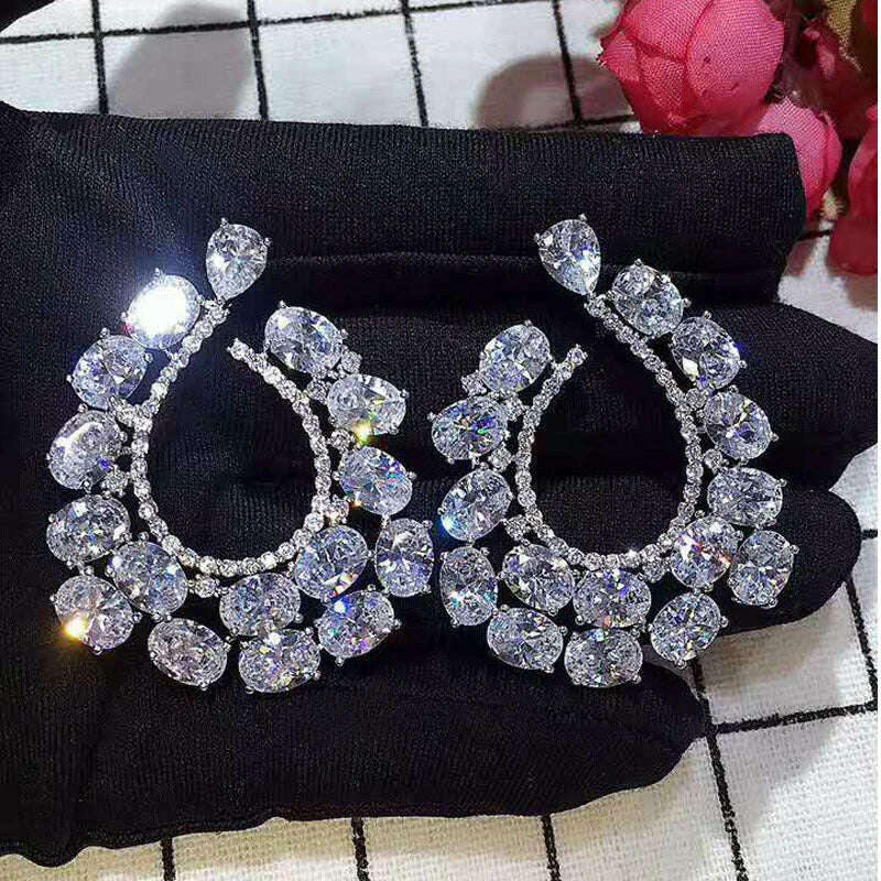Fashion Noble White Cubic Zirconia Paved Big CZ stud Earrings for Women party wedding earings Brand Jewelry - KIMLUD