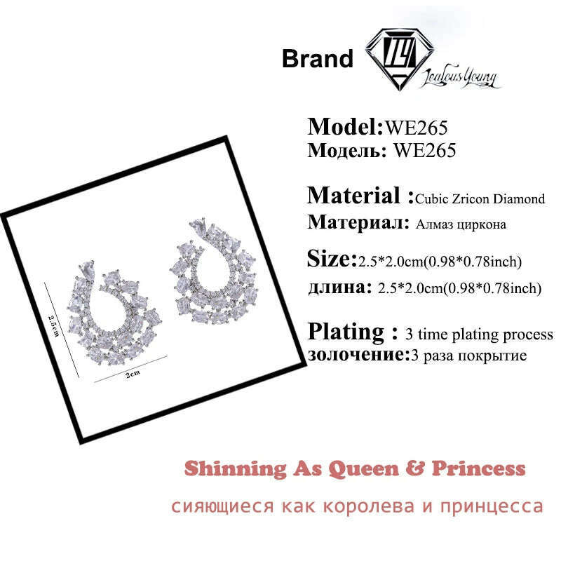 Fashion Noble White Cubic Zirconia Paved Big CZ stud Earrings for Women party wedding earings Brand Jewelry - KIMLUD