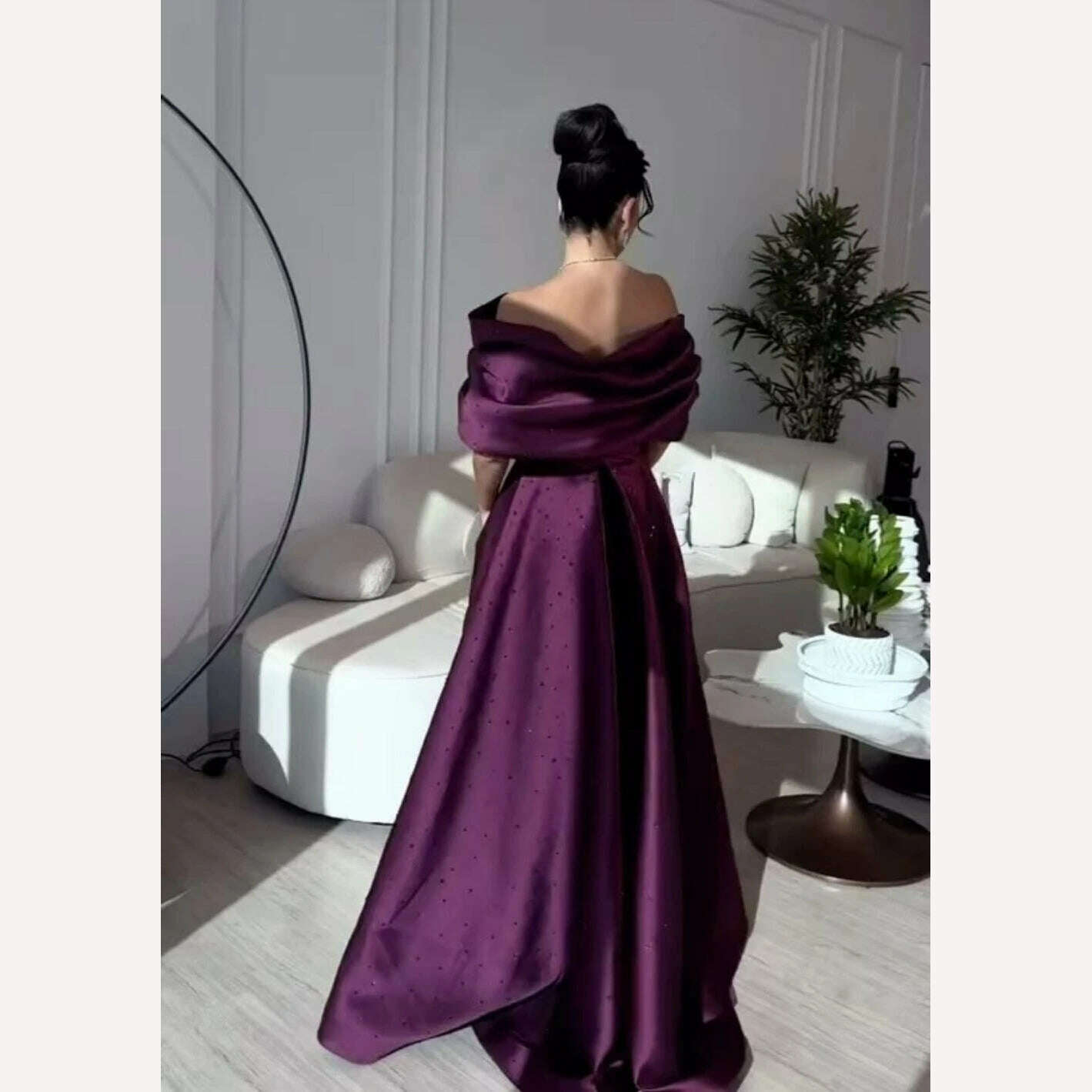 KIMLUD, Fashion Off-the-shoulder A-line Floor Length Prom Dresses Bows Beading Satin Formal Occasion Gown vestido de festa mulher luxo, KIMLUD Women's Clothes