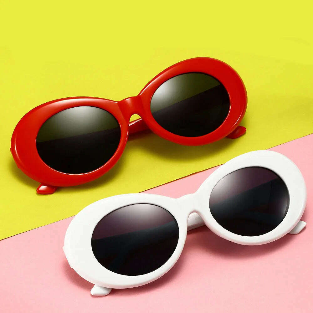 KIMLUD, Fashion Oval Round Sunglasses for Women Vintage Retro Black White Sun Glasses Unisex Colorful Shades Goggles Female Eyewear, KIMLUD Women's Clothes