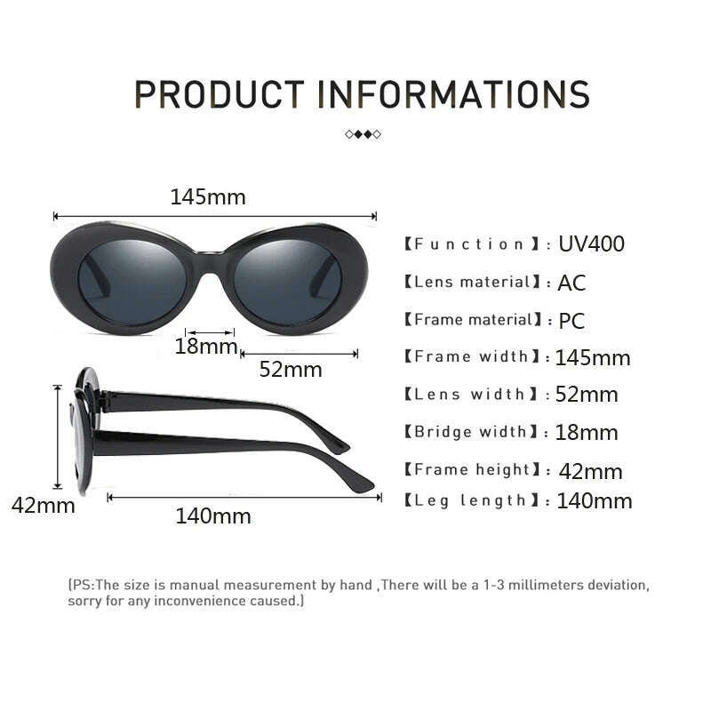 KIMLUD, Fashion Oval Round Sunglasses for Women Vintage Retro Black White Sun Glasses Unisex Colorful Shades Goggles Female Eyewear, KIMLUD Women's Clothes