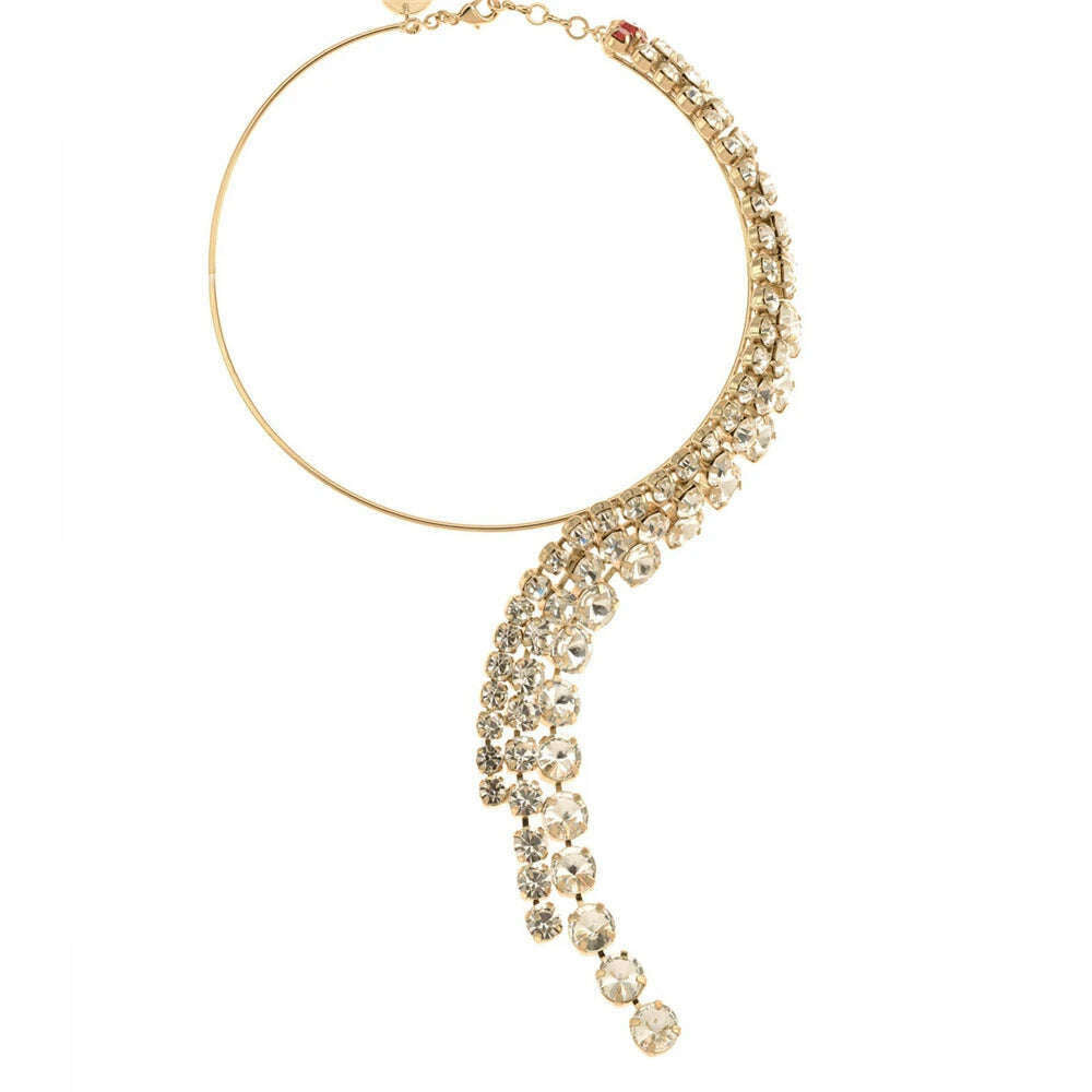 KIMLUD, Fashion Rhinestone Choker Necklace Jewelry for Women Crystal Exaggerated Tassel Chorker Chain Luxury Fringe Accessories Gift, Gold-color, KIMLUD APPAREL - Womens Clothes