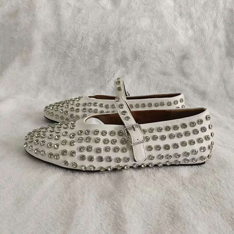 KIMLUD, Fashion rivet crystal women laofers slip on casual ballet flats, KIMLUD Womens Clothes
