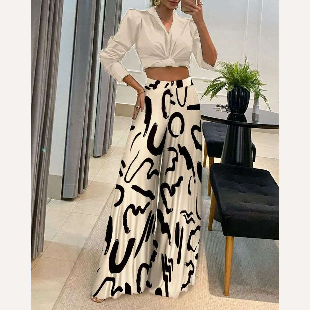 Fashion Sets 2022 Autumn European and American Style Street Trendy Women&#39;s Embossed Polyester Shirt High Waist Casual Pants Set - KIMLUD