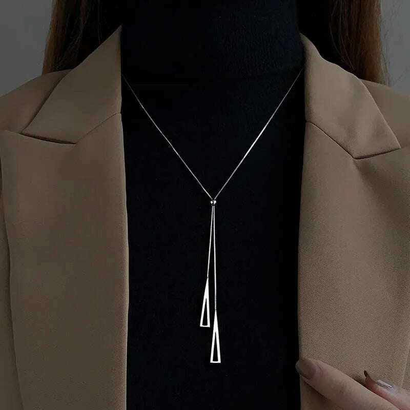 KIMLUD, Fashion Silver Color Long Tassel Pull Pearl Pendant Necklaces for Women Simple Adjustable Clavicle Chain Choker Jewelry Gift, Silver-03, KIMLUD Women's Clothes