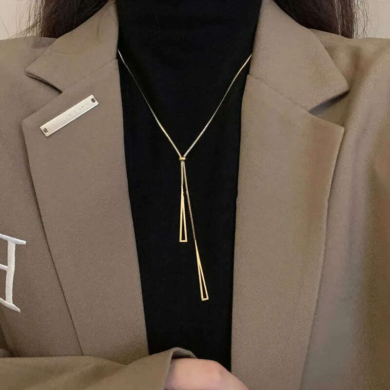 Fashion Silver Color Long Tassel Pull Pearl Pendant Necklaces for Women Simple Adjustable Clavicle Chain Choker Jewelry Gift - KIMLUD