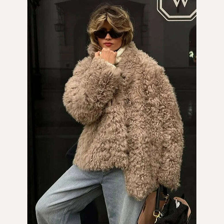 KIMLUD, Fashion Single Breasted Faux Fur Coat Women 2023 Winter New Thickened Warm Oversized Plush Jackets Female Loose Street Overcoat, KIMLUD Womens Clothes