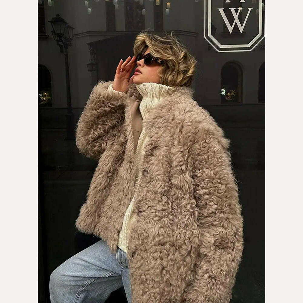 KIMLUD, Fashion Single Breasted Faux Fur Coat Women 2023 Winter New Thickened Warm Oversized Plush Jackets Female Loose Street Overcoat, KIMLUD Womens Clothes