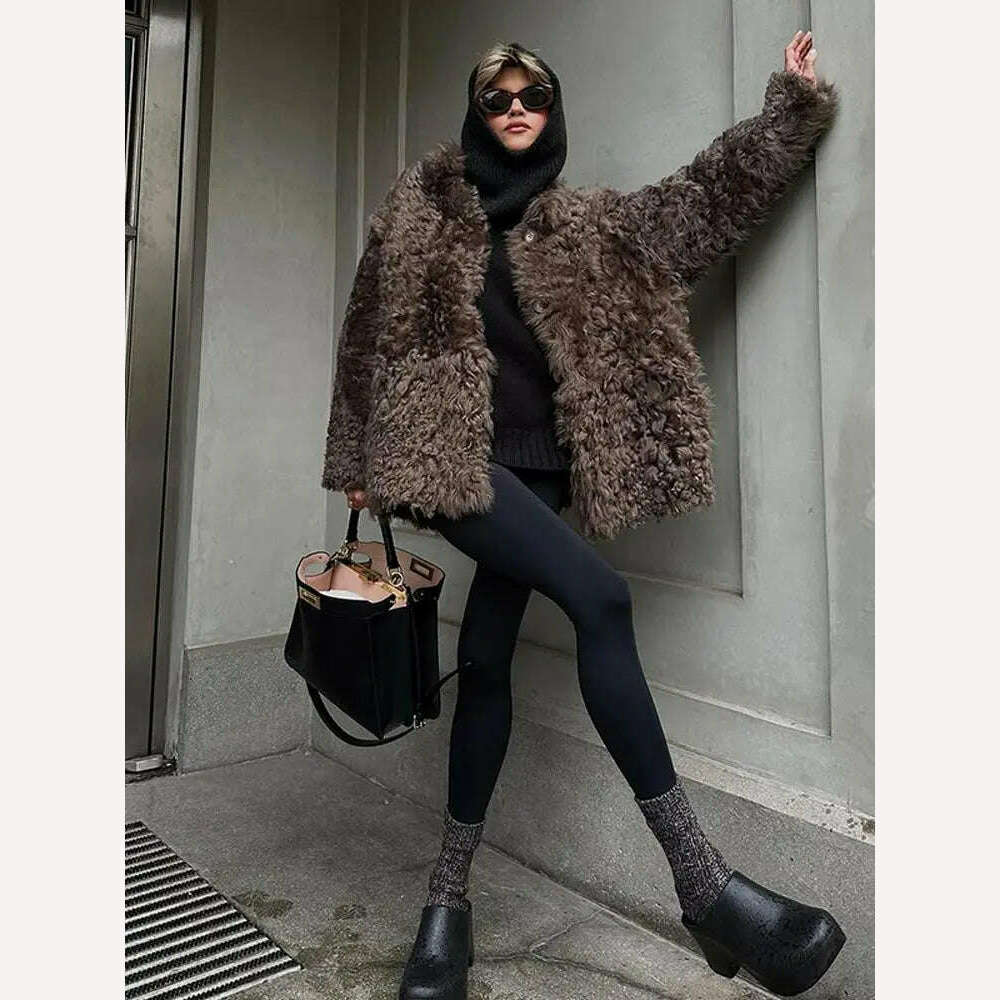 KIMLUD, Fashion Single Breasted Faux Fur Coat Women 2023 Winter New Thickened Warm Oversized Plush Jackets Female Loose Street Overcoat, KIMLUD Womens Clothes