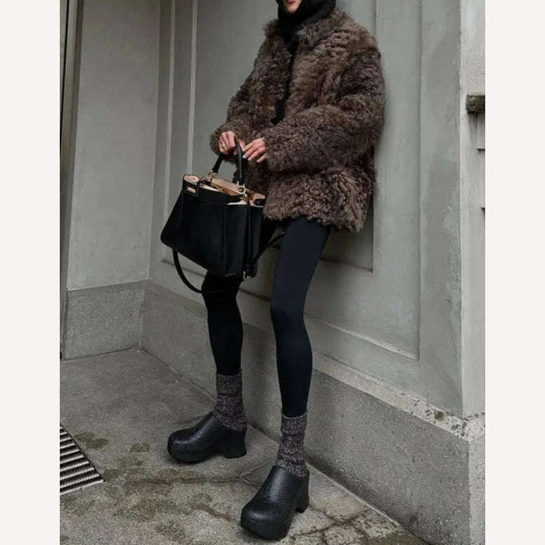 KIMLUD, Fashion Single Breasted Faux Fur Coat Women 2023 Winter New Thickened Warm Oversized Plush Jackets Female Loose Street Overcoat, KIMLUD Womens Clothes