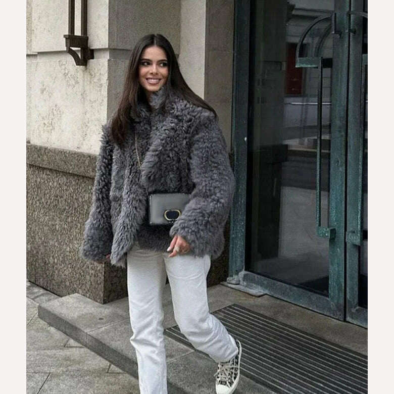 KIMLUD, Fashion Single Breasted Faux Fur Coat Women 2023 Winter New Thickened Warm Oversized Plush Jackets Female Loose Street Overcoat, KIMLUD Womens Clothes