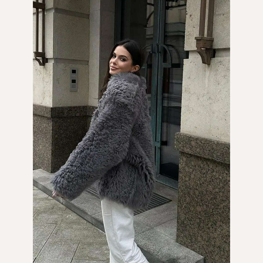 KIMLUD, Fashion Single Breasted Faux Fur Coat Women 2023 Winter New Thickened Warm Oversized Plush Jackets Female Loose Street Overcoat, KIMLUD Womens Clothes