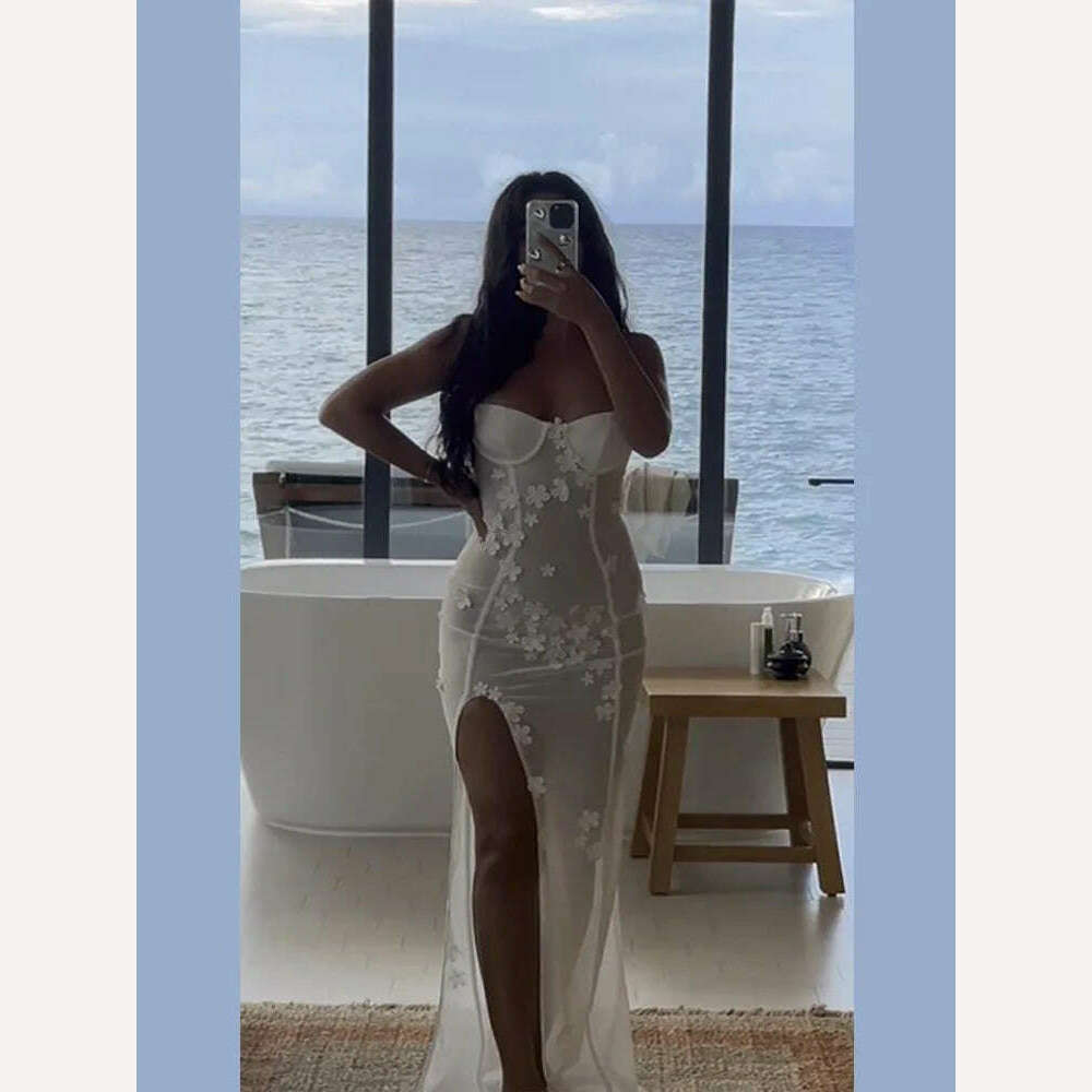 KIMLUD, Fashion Sling High Split Maxi Dress Women Chic Sleeveless High Waist Bodycon A-line Dresses 2024 Lady Evening Party Vestido, WHITE / L, KIMLUD APPAREL - Womens Clothes
