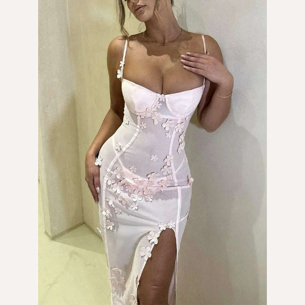 KIMLUD, Fashion Sling High Split Maxi Dress Women Chic Sleeveless High Waist Bodycon A-line Dresses 2024 Lady Evening Party Vestido, KIMLUD Womens Clothes