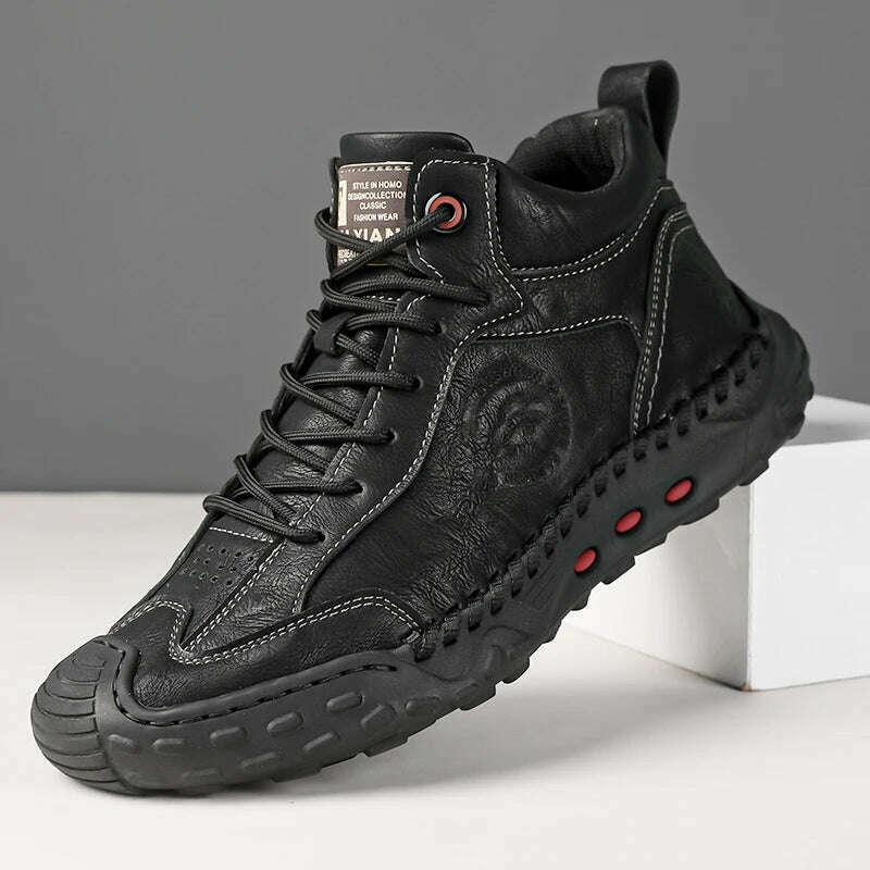 Fashion Sneakers Men Shoes Thick Soled Handmade Shoes Genuine Leather Casual Shoes Men Leather Shoes - KIMLUD