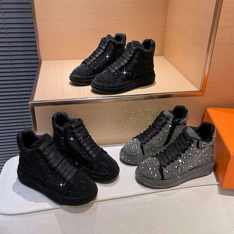 Fashion Sneakers Women Trend 2022 New Spring Autumn Platform Lace Up Rhinestone Women Casual Shoes Fashion Shiny Ladies Shoes - KIMLUD