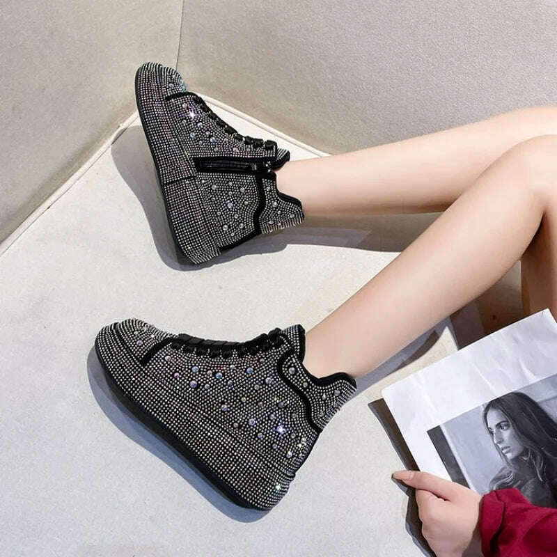 KIMLUD, Fashion Sneakers Women Trend 2022 New Spring Autumn Platform Lace Up Rhinestone Women Casual Shoes Fashion Shiny Ladies Shoes, KIMLUD Womens Clothes