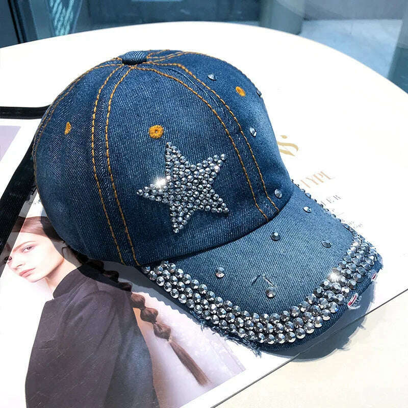 KIMLUD, Fashion Summer Baseball Cap for Women Hats Snapback Designer Caps Sun Hats for Women Rhinestone Letter Kpop Outdoor Visors, Star-dark blue / 56-60CM, KIMLUD Womens Clothes