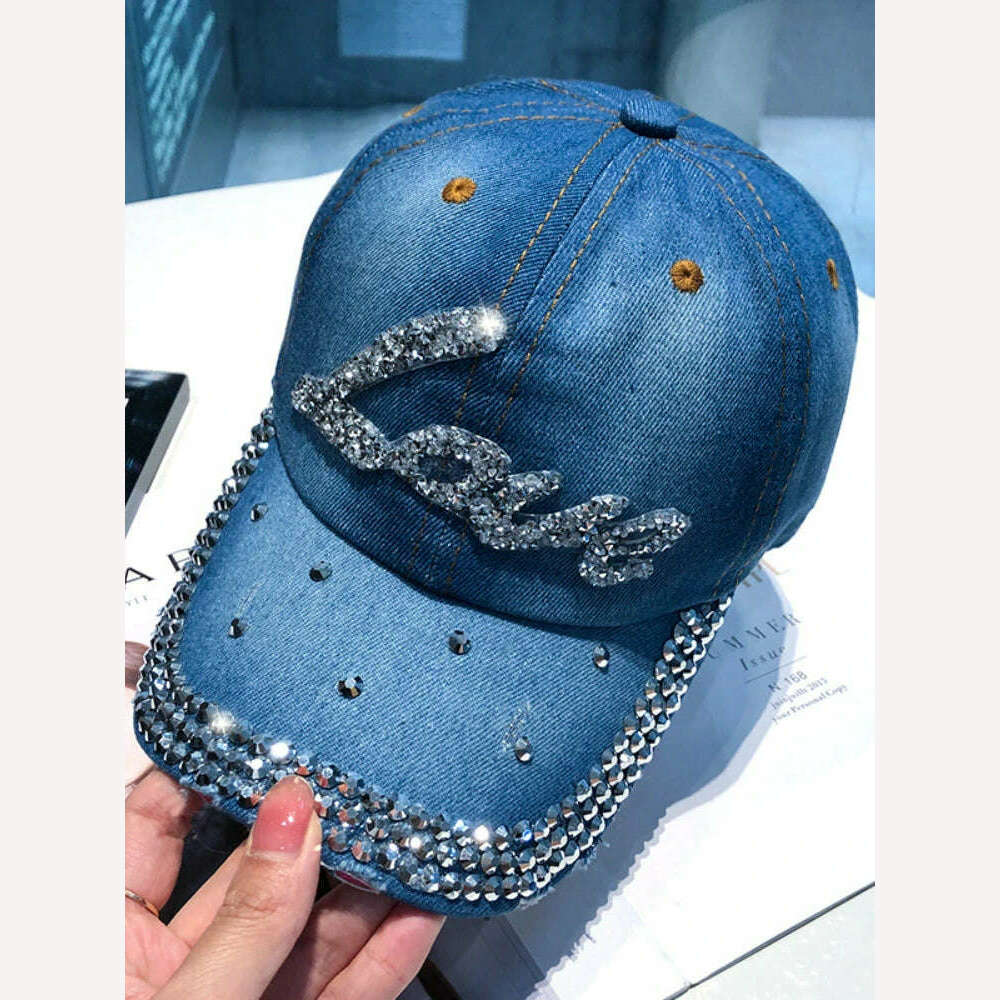 KIMLUD, Fashion Summer Baseball Cap for Women Hats Snapback Designer Caps Sun Hats for Women Rhinestone Letter Kpop Outdoor Visors, LOVE-dark blue / 56-60CM, KIMLUD Womens Clothes