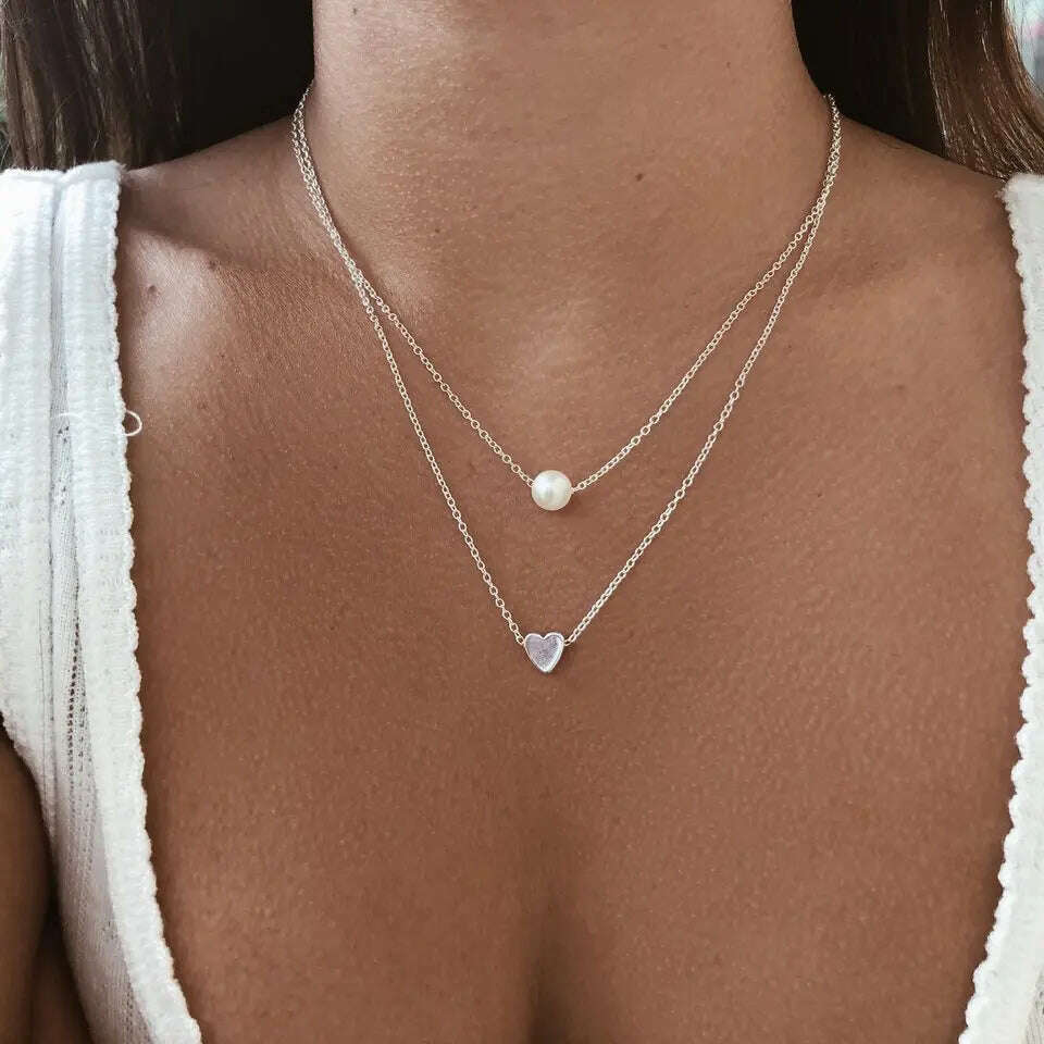Fashion Tiny Heart Choker Necklace for Women Short Chain Shape Pendant Collares Necklace Ethnic Bohemian Jewelry Kolye Gift - KIMLUD
