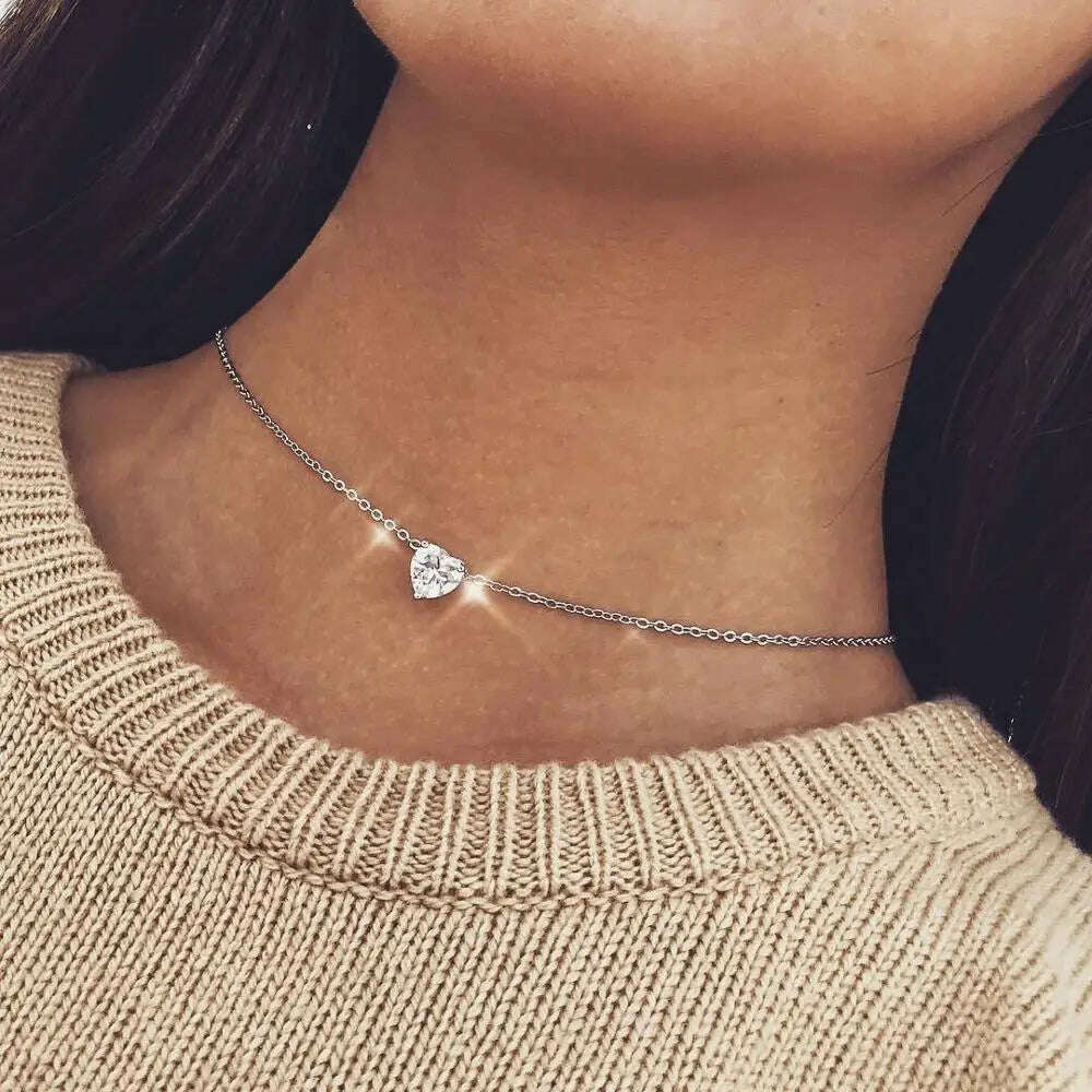 Fashion Tiny Heart Choker Necklace for Women Short Chain Shape Pendant Collares Necklace Ethnic Bohemian Jewelry Kolye Gift - KIMLUD