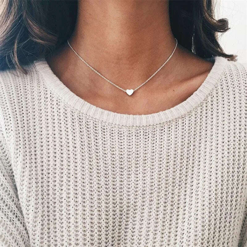 Fashion Tiny Heart Choker Necklace for Women Short Chain Shape Pendant Collares Necklace Ethnic Bohemian Jewelry Kolye Gift - KIMLUD