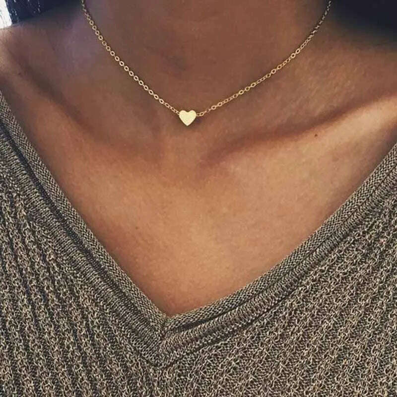 Fashion Tiny Heart Choker Necklace for Women Short Chain Shape Pendant Collares Necklace Ethnic Bohemian Jewelry Kolye Gift - KIMLUD