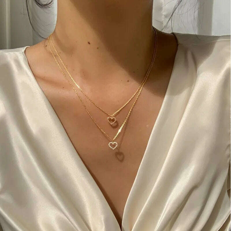 Fashion Tiny Heart Choker Necklace for Women Short Chain Shape Pendant Collares Necklace Ethnic Bohemian Jewelry Kolye Gift - KIMLUD