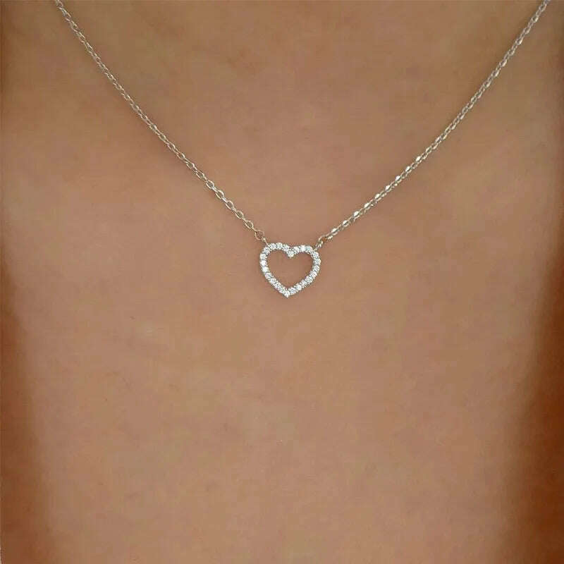 Fashion Tiny Heart Choker Necklace for Women Short Chain Shape Pendant Collares Necklace Ethnic Bohemian Jewelry Kolye Gift - KIMLUD