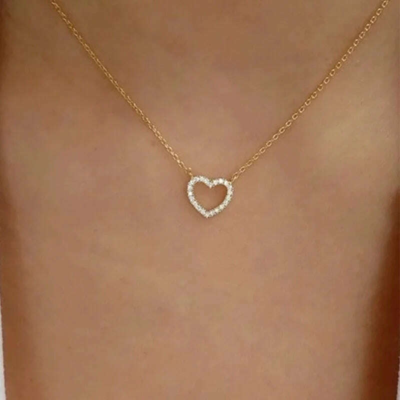 Fashion Tiny Heart Choker Necklace for Women Short Chain Shape Pendant Collares Necklace Ethnic Bohemian Jewelry Kolye Gift - KIMLUD
