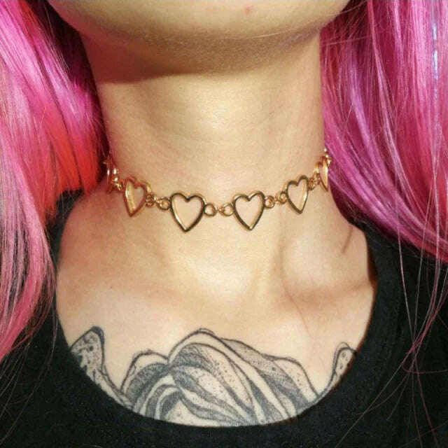 Fashion Tiny Heart Choker Necklace for Women Short Chain Shape Pendant Collares Necklace Ethnic Bohemian Jewelry Kolye Gift - KIMLUD