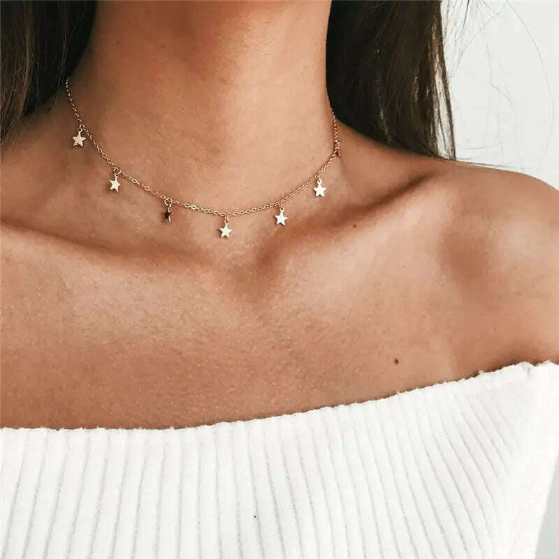 Fashion Tiny Heart Choker Necklace for Women Short Chain Shape Pendant Collares Necklace Ethnic Bohemian Jewelry Kolye Gift - KIMLUD