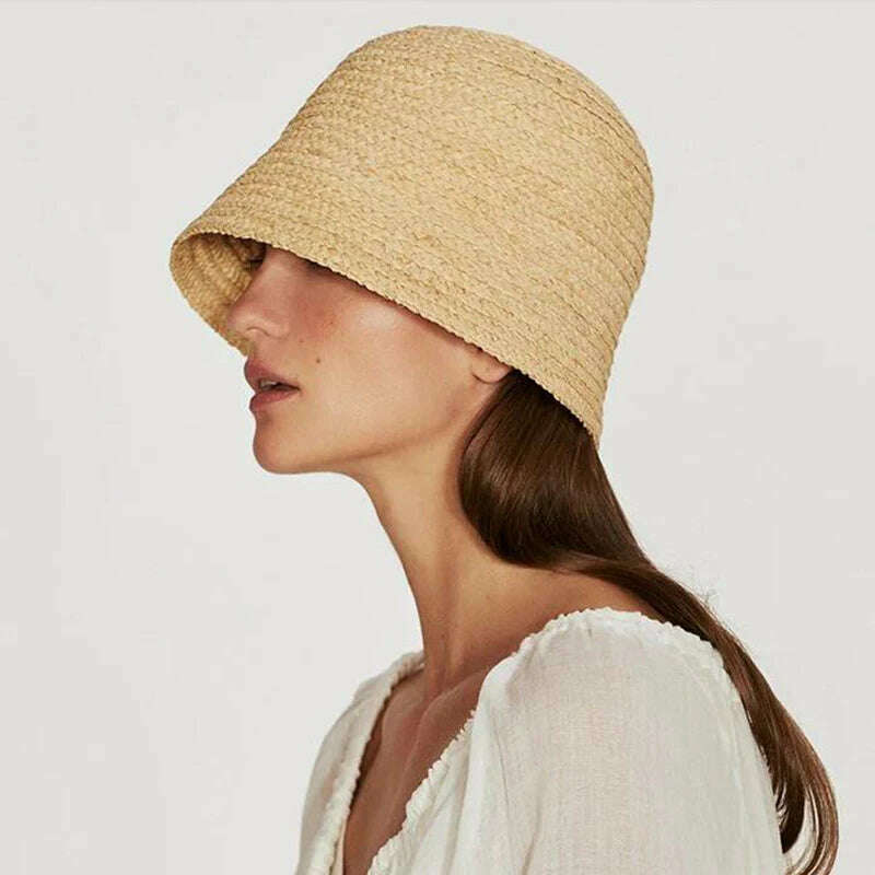 KIMLUD, Fashion UV Protection Bucket For Women Sun Straw Hats Summer Foldable Beach Hats Ladies Vacation Hat Wholesale, KIMLUD Women's Clothes