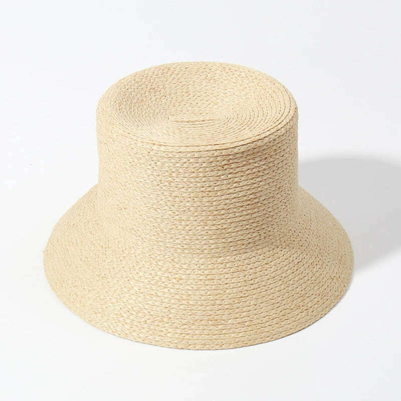 KIMLUD, Fashion UV Protection Bucket For Women Sun Straw Hats Summer Foldable Beach Hats Ladies Vacation Hat Wholesale, beige, KIMLUD Women's Clothes