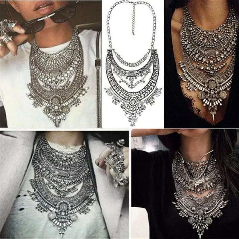 Fashion Vintage Large Collar Choker Necklace Women Long Maxi Chunky Big Bib Indian Statement Necklace Jewelry Accessories Woman - KIMLUD