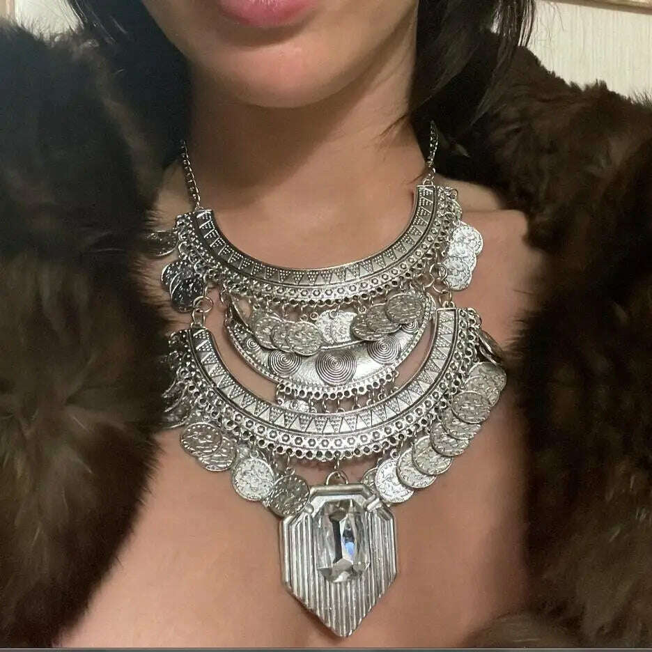 Fashion Vintage Large Collar Choker Necklace Women Long Maxi Chunky Big Bib Indian Statement Necklace Jewelry Accessories Woman - KIMLUD