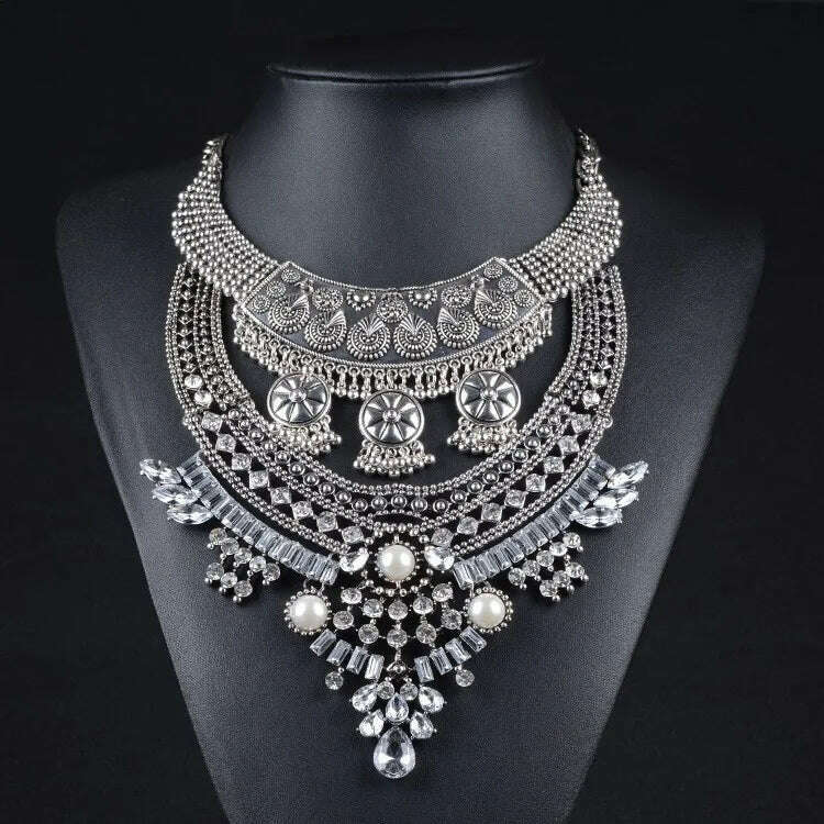 Fashion Vintage Large Collar Choker Necklace Women Long Maxi Chunky Big Bib Indian Statement Necklace Jewelry Accessories Woman - KIMLUD