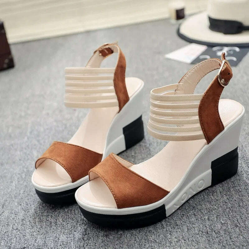 Fashion Wedge Women Shoes Casual Belt Buckle High Heel Shoes Fish Mouth Sandals Luxury Summer New Fashion All-match Roman Style - KIMLUD