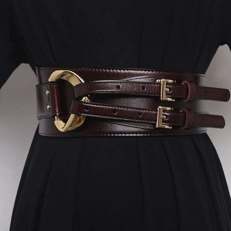 Fashion Wide Cowskin Cummerbund Women's Cummerbunds Knot Real Leather Waistbands For Dress Decorate Waist Belt Coat Accessorie, KIMLUD Women's Clothes