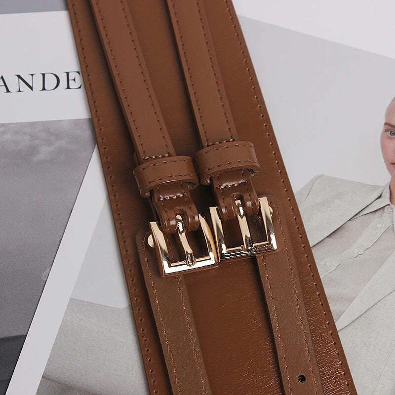 Fashion Wide Cowskin Cummerbund Women's Cummerbunds Knot Real Leather Waistbands For Dress Decorate Waist Belt Coat Accessorie - KIMLUD