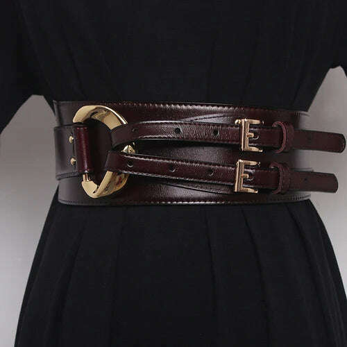 Fashion Wide Cowskin Cummerbund Women's Cummerbunds Knot Real Leather Waistbands For Dress Decorate Waist Belt Coat Accessorie - KIMLUD