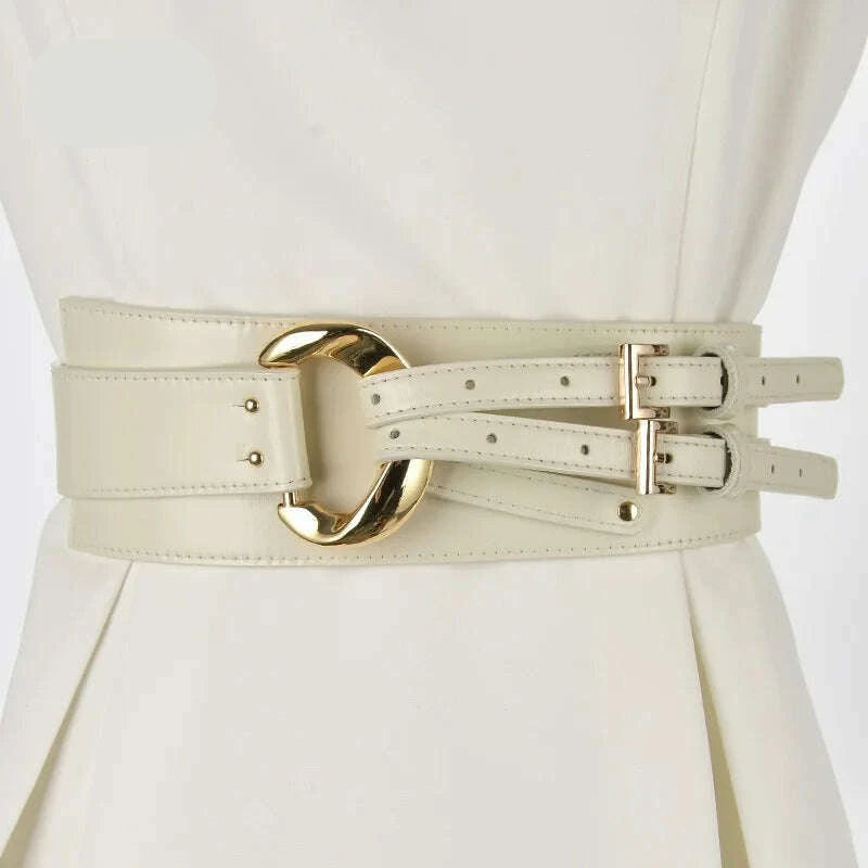 Fashion Wide Cowskin Cummerbund Women's Cummerbunds Knot Real Leather Waistbands For Dress Decorate Waist Belt Coat Accessorie - KIMLUD