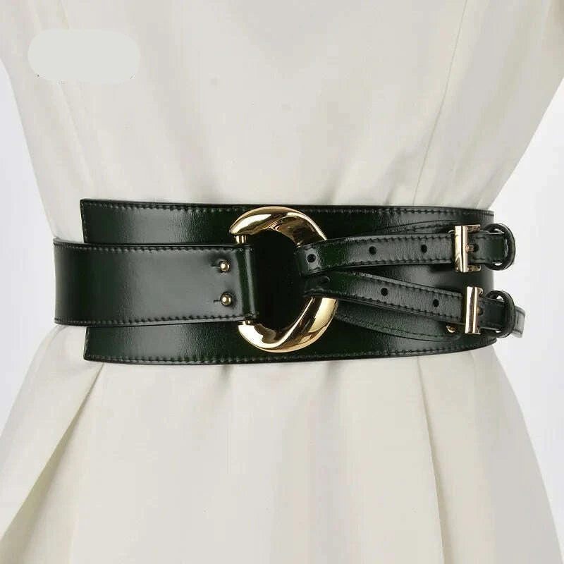 Fashion Wide Cowskin Cummerbund Women's Cummerbunds Knot Real Leather Waistbands For Dress Decorate Waist Belt Coat Accessorie - KIMLUD