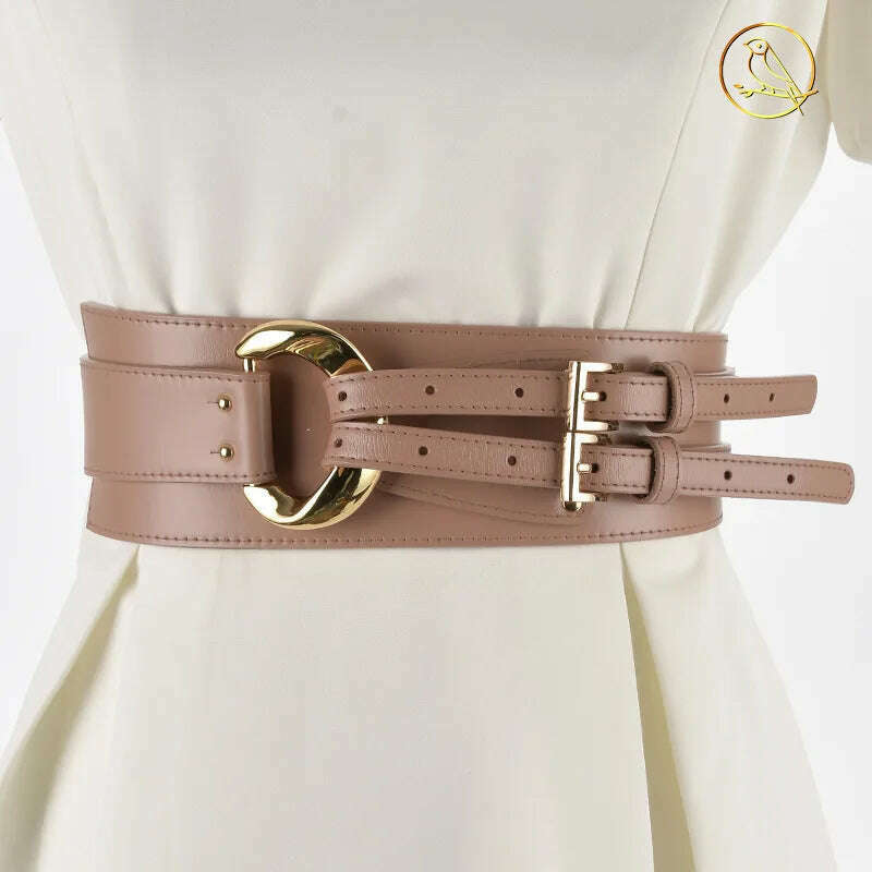 KIMLUD, Fashion Wide Cowskin Cummerbund Women's Cummerbunds Knot Real Leather Waistbands For Dress Decorate Waist Belt Coat Accessorie, Pink / 97CM / CN, KIMLUD Women's Clothes