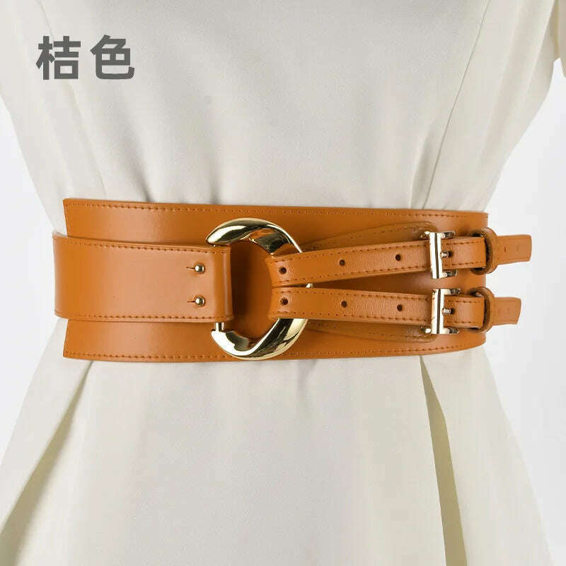 KIMLUD, Fashion Wide Cowskin Cummerbund Women's Cummerbunds Knot Real Leather Waistbands For Dress Decorate Waist Belt Coat Accessorie, KIMLUD Womens Clothes