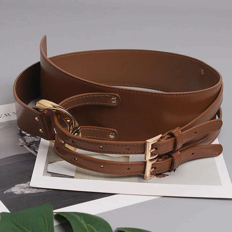 Fashion Wide Cowskin Cummerbund Women's Cummerbunds Knot Real Leather Waistbands For Dress Decorate Waist Belt Coat Accessorie - KIMLUD