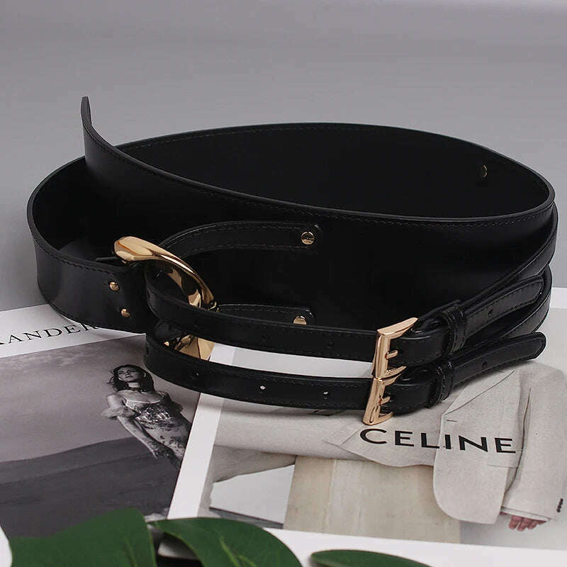 Fashion Wide Cowskin Cummerbund Women's Cummerbunds Knot Real Leather Waistbands For Dress Decorate Waist Belt Coat Accessorie - KIMLUD