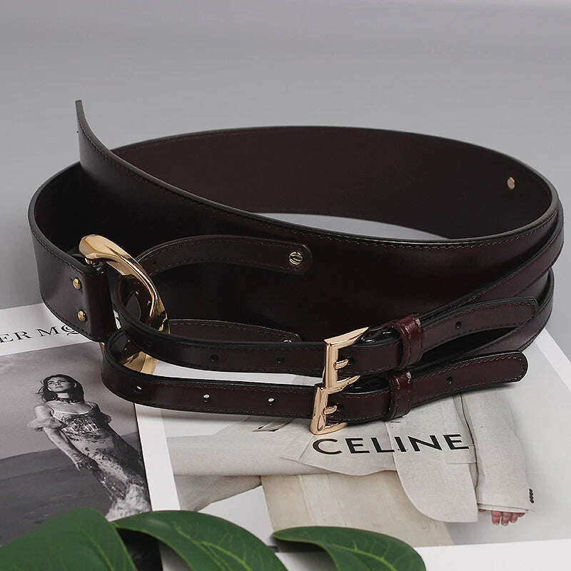 Fashion Wide Cowskin Cummerbund Women's Cummerbunds Knot Real Leather Waistbands For Dress Decorate Waist Belt Coat Accessorie - KIMLUD