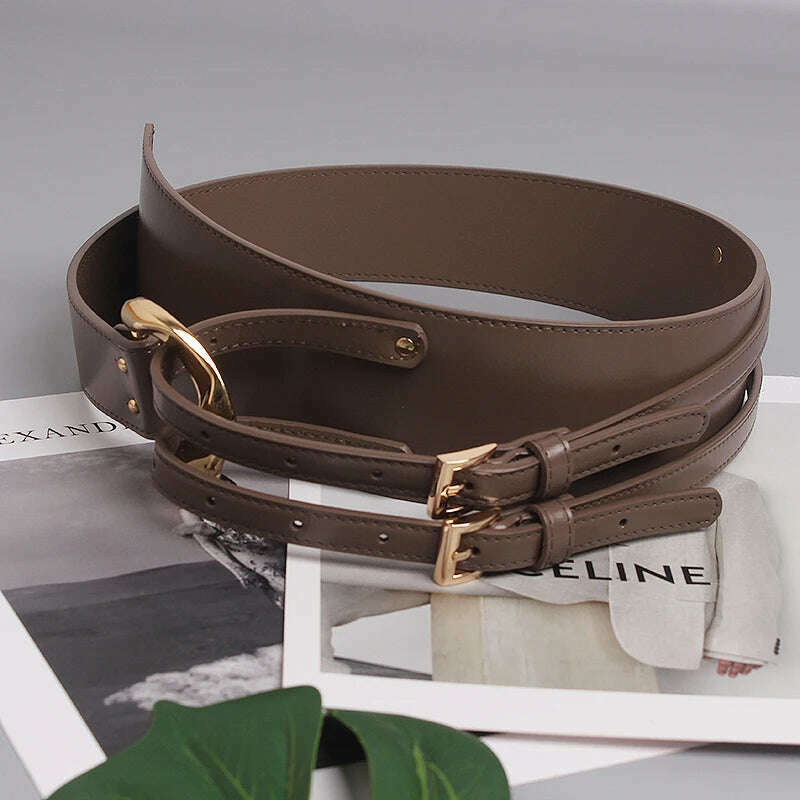 Fashion Wide Cowskin Cummerbund Women's Cummerbunds Knot Real Leather Waistbands For Dress Decorate Waist Belt Coat Accessorie - KIMLUD