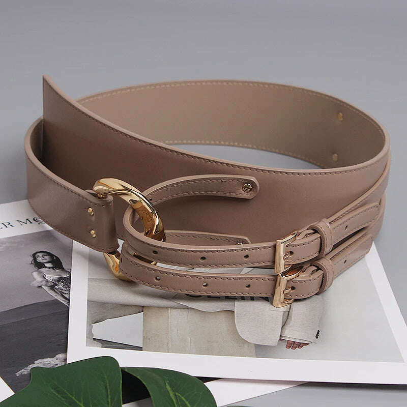 Fashion Wide Cowskin Cummerbund Women's Cummerbunds Knot Real Leather Waistbands For Dress Decorate Waist Belt Coat Accessorie - KIMLUD